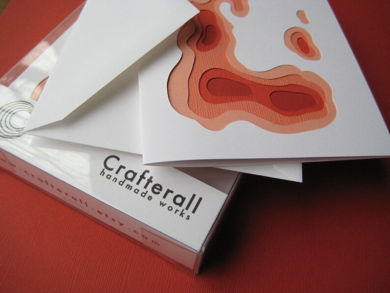 Topography in Red Set of 4 handcut cards image 5