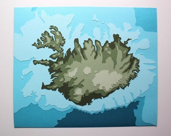 Iceland w/ Topography - original 8 x 10 papercut art