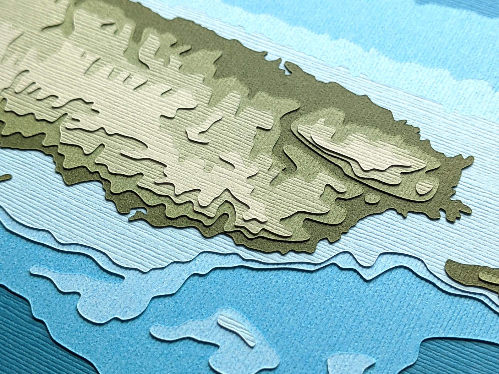 Puerto Rico With Topography - 8 X 10" Layered Papercut Art - Etsy