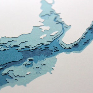 Great Sacandaga Lake original 8 x 10 papercut art in your choice of color image 1