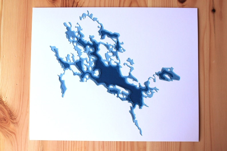 Lake Winnipesaukee 8 x 10 layered papercut art image 2