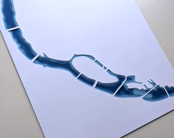 Rzeka Missisipi przez Minneapolis – oryginalna wycinanka papierowa o wymiarach 8 x 10 cali