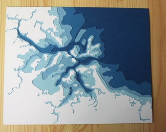 Boston Harbor - 8 x 10" layered papercut art