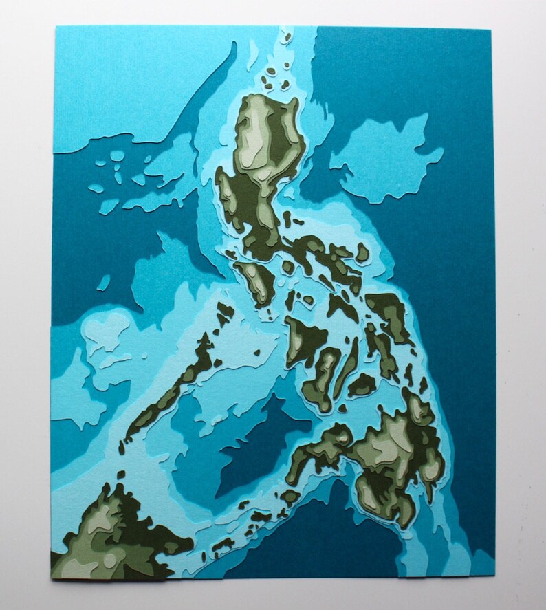 The Philippines w/ topography 8 x 10 layered papercut art image 1