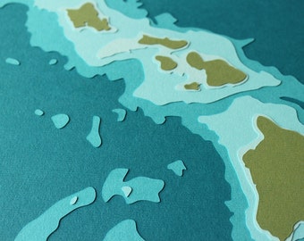 Hawaiian Islands - 8 x 10" layered papercut art