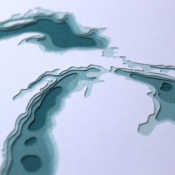 The Great Lakes - original 8 x 10 papercut art