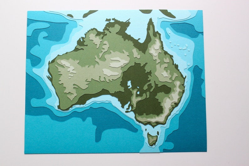 Australia with Topography 8 x 10 layered papercut art image 1