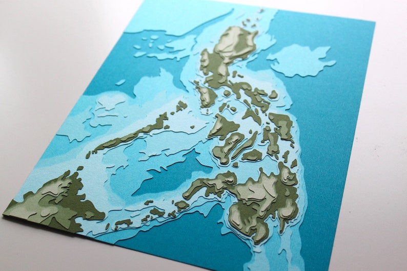 The Philippines w/ topography 8 x 10 layered papercut art image 2