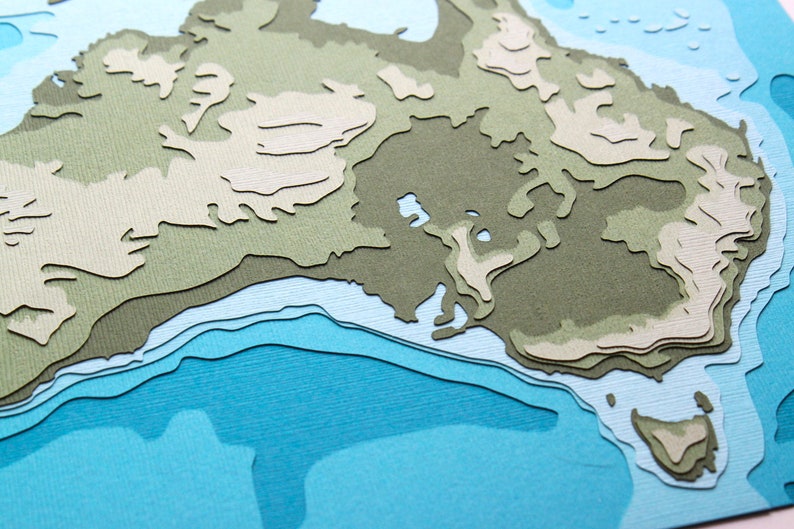 Australia with Topography 8 x 10 layered papercut art image 4