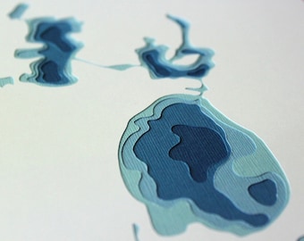 Minneapolis Chain of Lakes - original 8 x 10 papercut art