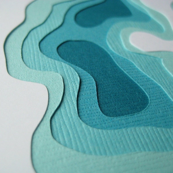 Topography in Aqua - One handcut card