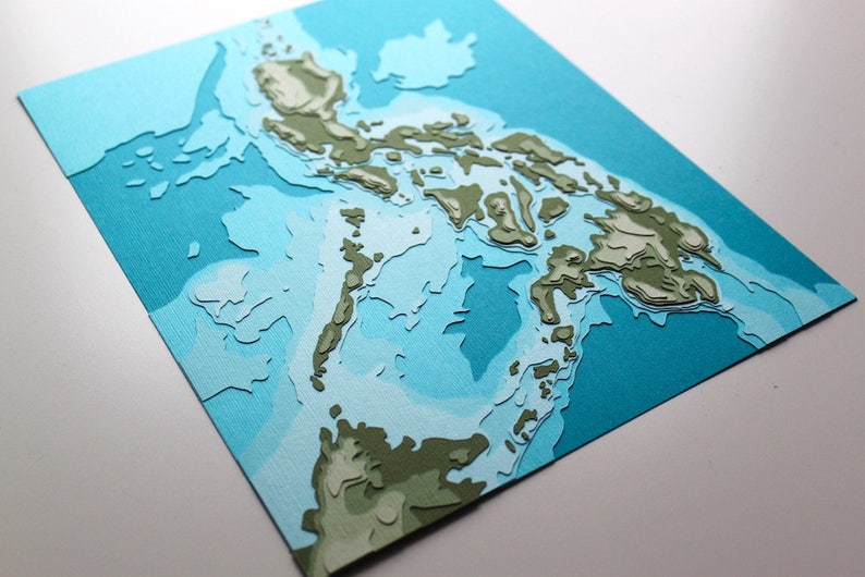 The Philippines w/ topography 8 x 10 layered papercut art image 3