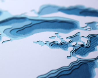 Cadena de lagos de pescado blanco - arte original de 8 x 10 papelcut en su elección de color