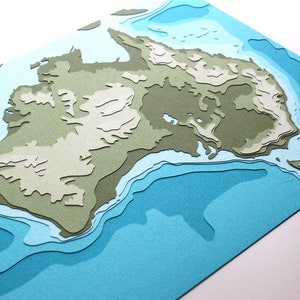 Australia with Topography 8 x 10 layered papercut art image 3