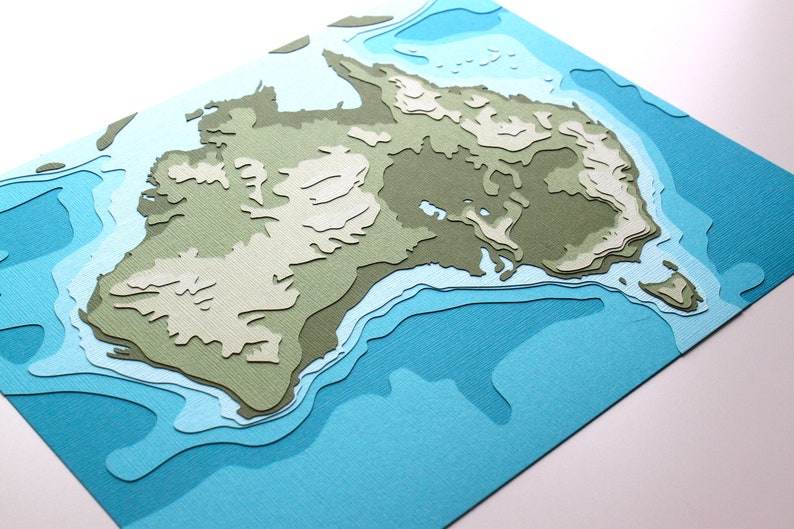 Australia with Topography 8 x 10 layered papercut art image 3