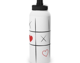 Edelstahl-Wasserflasche "Tic-Tac-Toe" für verliebte, Liebesgeschenk, Wasserflasche  mit Sportdeckel