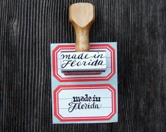 Made in Florida Rubber Stamp, State Love, Hand Calligraphy Label Stamp for Card Making, Scapbooking, Craft Fair Packaging