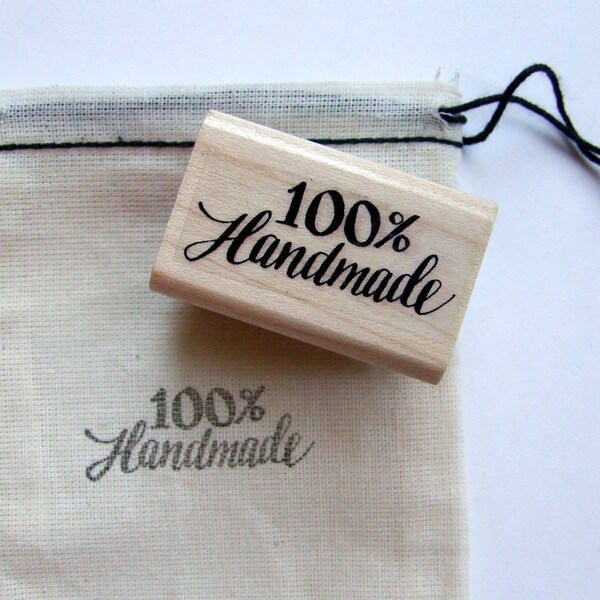 100% Handmade Stamp, Hand Lettered Rubber Stamp One Hundred Percent Handmade Calligraphy