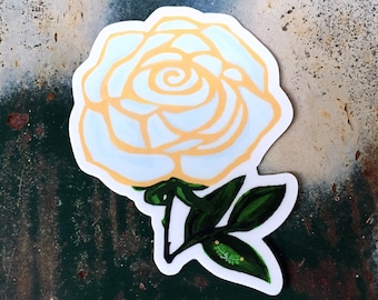 Rosa Crema, Vinyl Rose Sticker - Creamsicle White Rose Flower Sticker, Tattoo Style Art, Floral Laptop Sticker