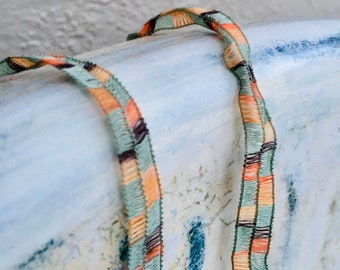 Desert Scape, Vintage Inspired Ribbon Yarn, 8 yards, Checked Art Yarn, Sage Green, Creamsicle, Inky Black, Mixed Media Fibers