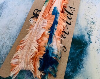 Caramel Drizzle Hand Dyed Feather Fringe Ribbon Yarn, 6 yards, Boho Vibes, Fancy Packaging, Junk Journaling