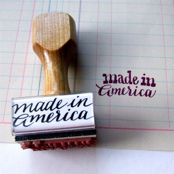 Made in America Rubber Stamp, Small Business Shop Packaging Stamp, Hand Lettered Calligraphy Stamp, United States American Made