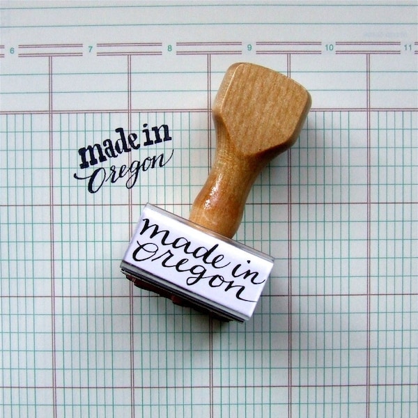 Made in Oregon Stamp, Modern Calligraphy Stamp, Rubber Stamp, Made in Your State Stamp, Hand Lettering Design, Craft Fair Packaging