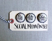 Social Networking Pinback Button Set, Hand Lettered Calligraphy Novelty Gift