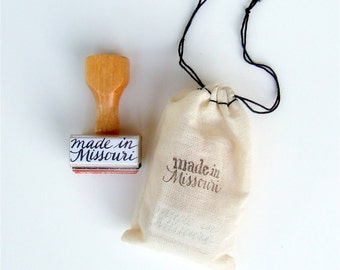 Made in Missouri Rubber Stamp, Made in America Calligraphy, Hand-Lettered Wood Handle Stamp, Made in State Stamp
