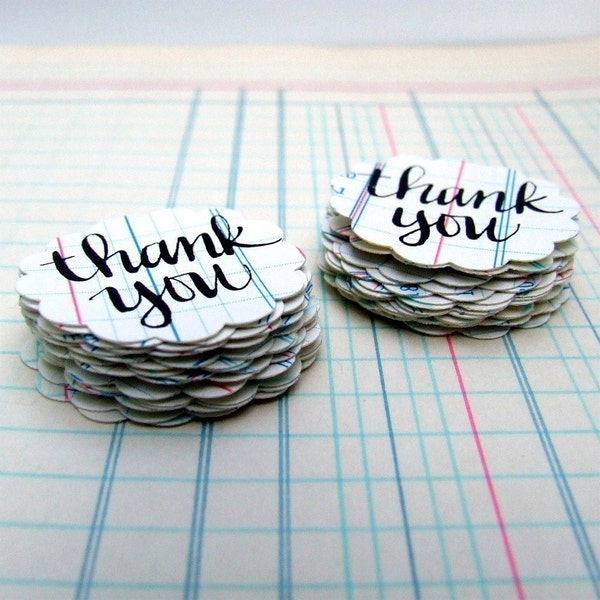 Thank You Stickers, 20 Handwritten Vintage Ledger Paper Seals, Hand Calligraphed Paper Stickers, Thank You Note Envelope Seals