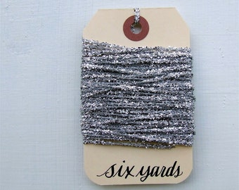 Silver Tinsel String, 6 Yards of Shiny Sparkle Metallic Twine for Paper Crafts, Holiday Trim, Glitter Ribbon Gift Wrapping
