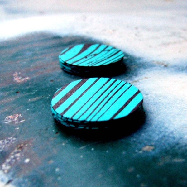 Woodgrain Spirit Sticker Seals,  20 Metallic Bronze Aqua Blue Green Teal Wood Grain Striped Paper Stickers