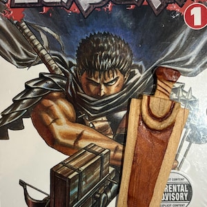 Guts’ Dragon slayer Sword Bookmark, Berserk. Hand-Carved Wood Manga Accessory