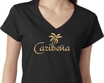 Caribena T-shirt, V-Neck Tee, Black T-shirt, Graphic T-shirt