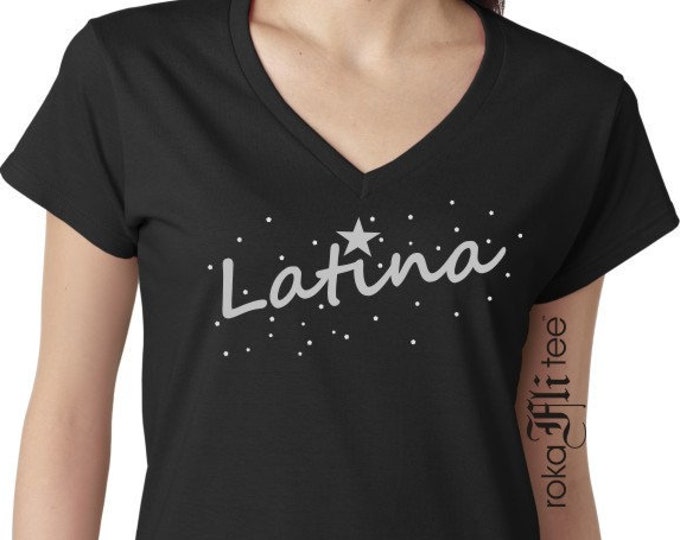 Latina Rhinestone Tee, Latina T-shirt, V-Neck T-shirt, Black Tee