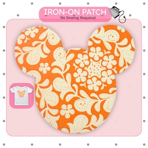 Mickey Mouse Ears Thanksgiving Iron On Patch | Orange Fabric Applique | No Sew Patch for Kids Shirts & Fall Crafts Disney Inspired