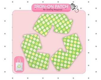 Parche termoadhesivo con el símbolo de reciclaje verde / Aplique de reciclaje / Parche de tela ecológico para camisetas, bolsos y manualidades del Día de la Tierra.