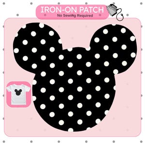 Mickey Mouse Ears Iron On Patch • Polka Dot Fabric Appliqué (No Sewing Required)