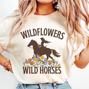 Comfort Colors Wildflowers & Wild Horses Western Shirt, Nashville Shirt, Country Concert Top for Lainey Wilson Fan, Oversized Rodeo Shirt