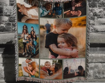 CUSTOM Photo Blanket -Personalized Photo Woven Cotton Throw -Custom Blanket with Picture Blanket For Mom Memory Grandma Gift Made in the USA