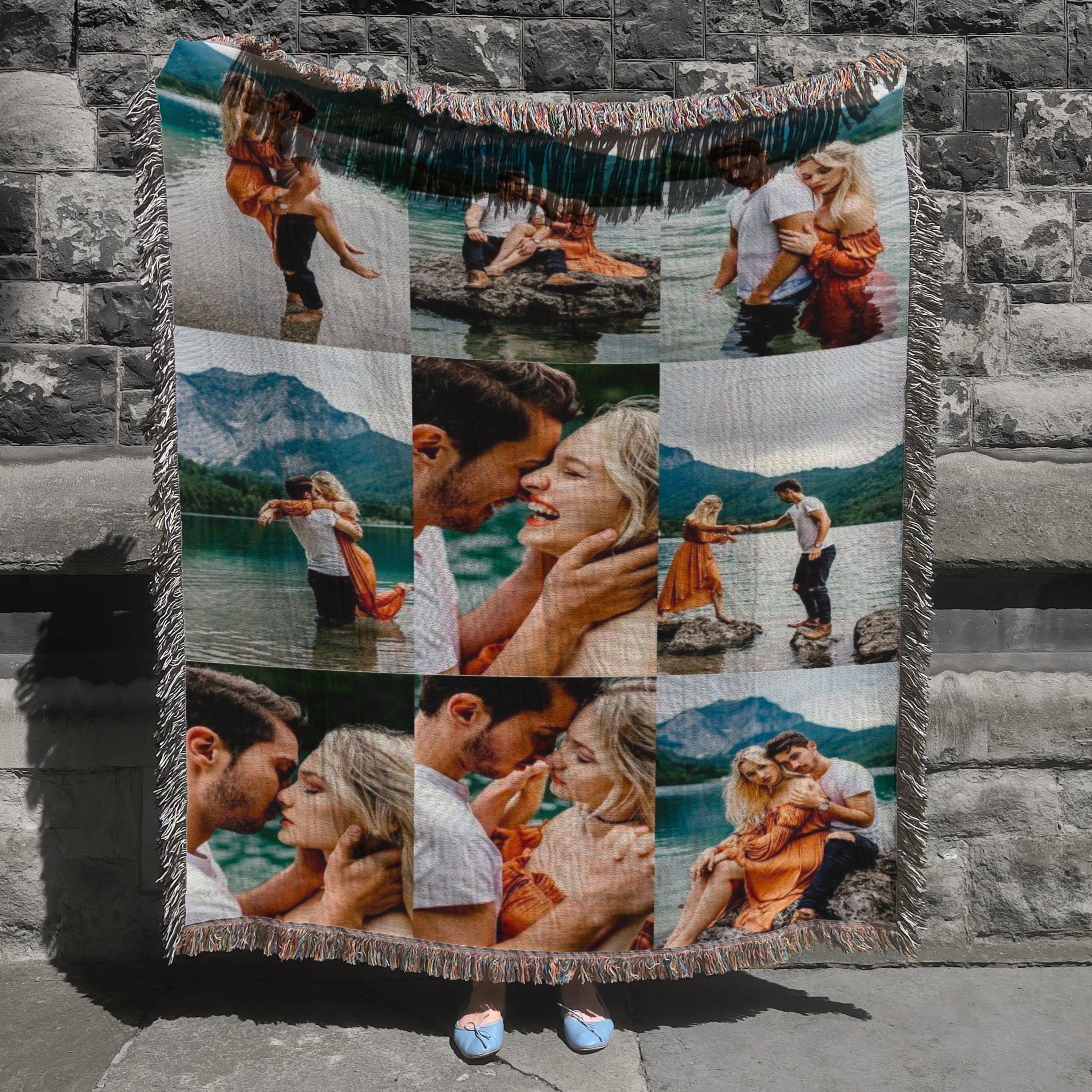 Personalized Photo Custom Tapestry Woven Cotton Throw, Wedding Anniversary Blanket, Custom Woven Throw Blanket, Personalized Couples Gift