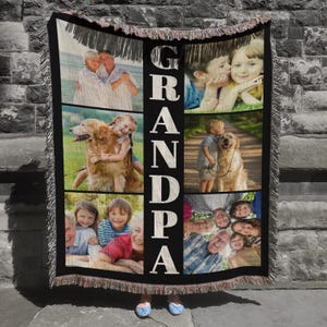 Manta tejida con foto personalizada, imagen personalizada para abuela, abuelo, collage de fotos, papá, mamá, regalo familiar, tapiz con foto y texto