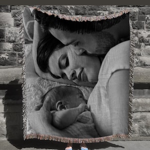 Manta tejida con foto personalizada: manta personalizada con imagen, fabricada en EE. UU., regalo para mamá, abuela, recuerdo conmemorativo, manta tejida con tapiz