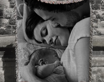 Soft Woven Blanket Personalized Photo Throw Custom Blanket with Picture for Adults Custom Gift Wedding Grandma Personalized Memorial Blanket