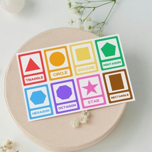 20 cartes flash en forme d'arc-en-ciel, cartes flash géométriques, matériel Montessori, imprimables pour l'école à la maison, matériel préscolaire, formes éducatives