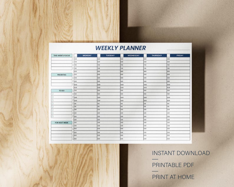 Weekly Work Schedule Template: Half-hourly Time Blocks (printable PDF ...