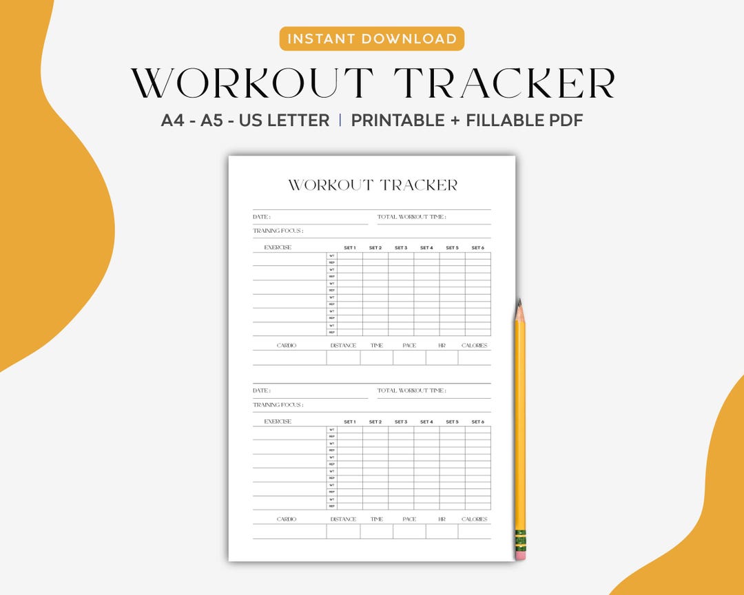 Printable Workout Tracker, Fitness Journal, Exercise Log (a4/a5/letter ...