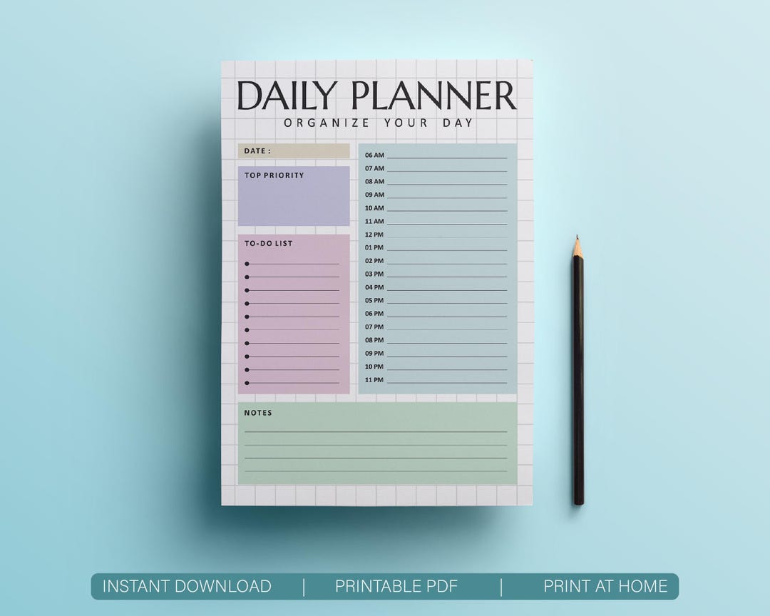 Daily Planner Printable, Organize Your Day, Hourly Schedule + To-do ...