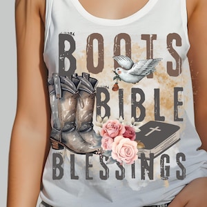 Christian cowgirl Retro png Boots bible Blessings floral distressed vintage western boot lover design Gift for Mom religious Faith based