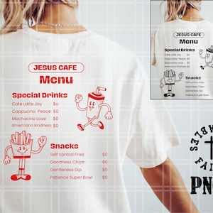 Café com Jesus PNG Presente para mãe Cristão Religioso Retro Menu Coquete Escritura Bíblica Versículo Café Cardápio Fruto do Espírito PNG